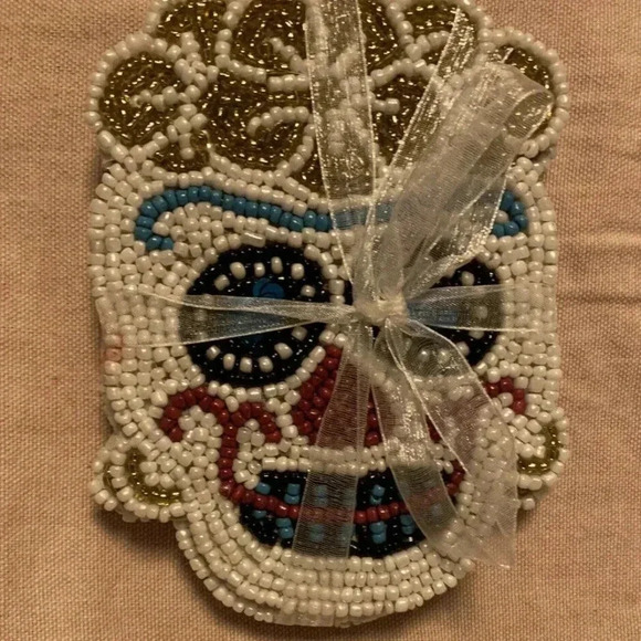 NEW Day of the Dead Colorful Skull Beaded 4pc Coaster Set - Picture 1 of 2